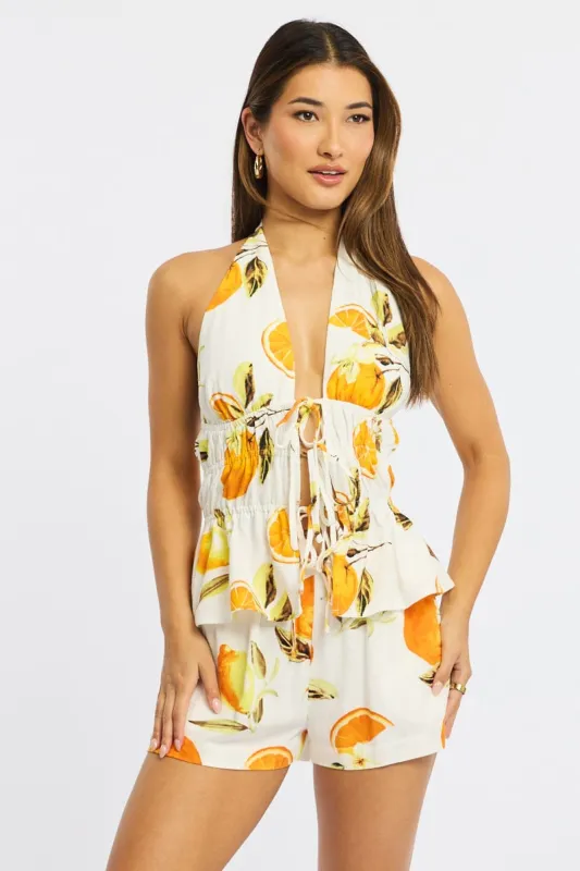 Orange Abstract Shorts Mid Rise sold by Ally Fashion