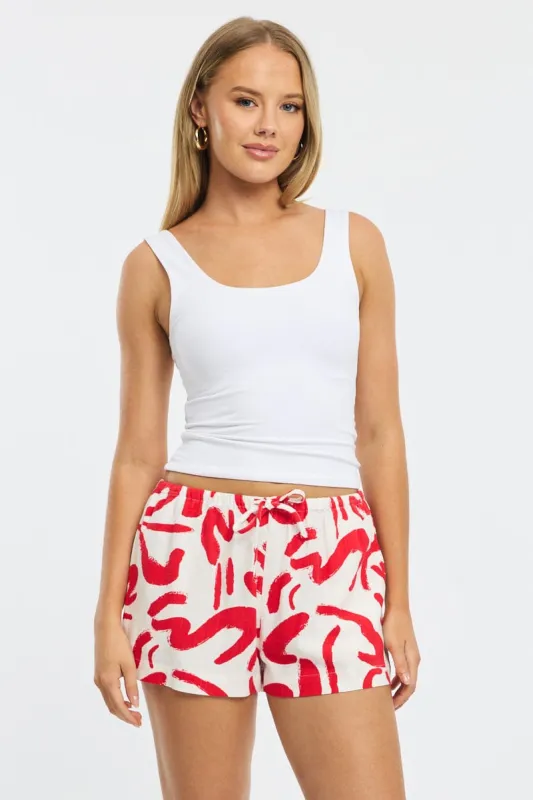 Red Abstract Shorts Mid Rise sold by Ally Fashion