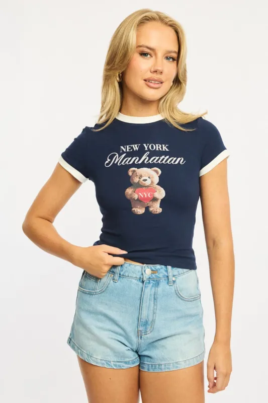 Blue Graphic Tee Short Sleeve sold by Ally Fashion