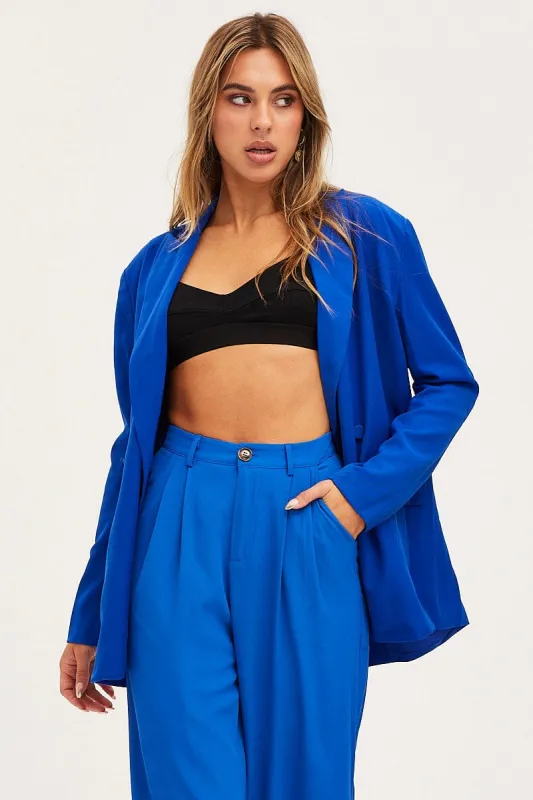 Blue Oversized Jacket Long Sleeve sold by Ally Fashion