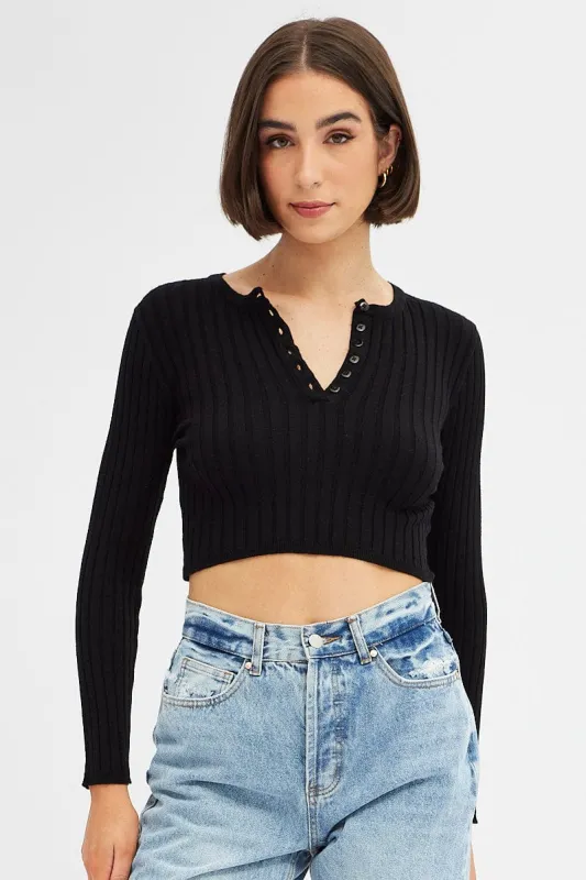 Black Knit Top Long Sleeve Crop sold by Ally Fashion