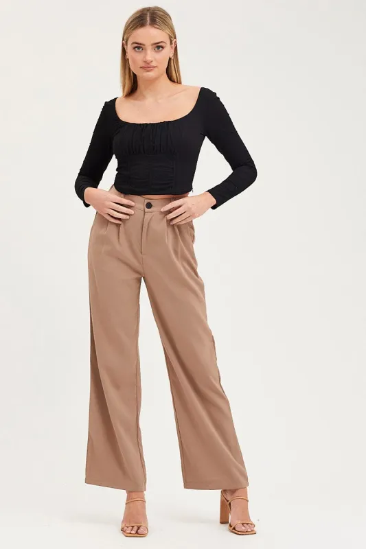 Brown Wide Leg Pants High Rise sold by Ally Fashion