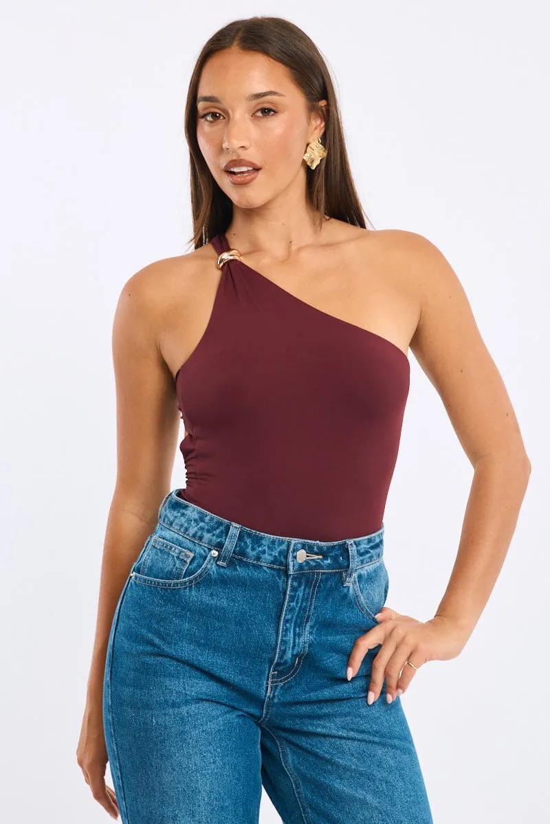 Red One Shoulder Bodysuit sold by Ally Fashion