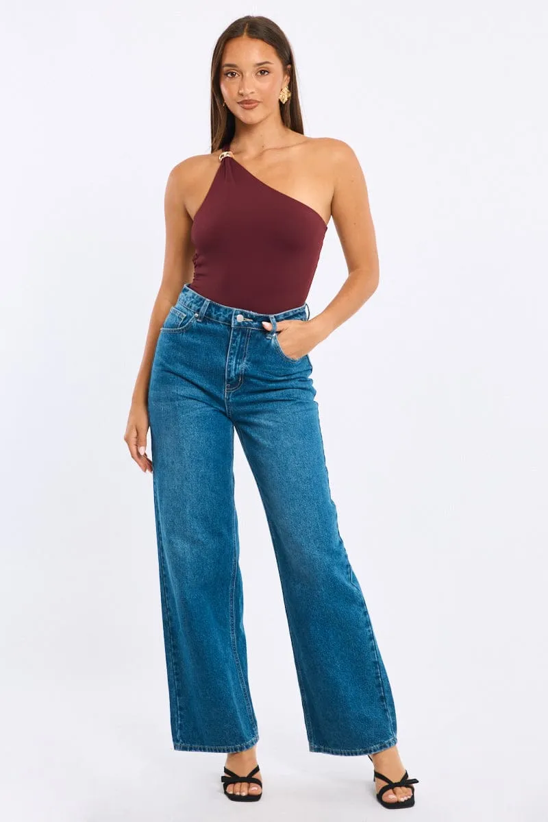 Red One Shoulder Bodysuit sold by Ally Fashion product image thumbnail 2