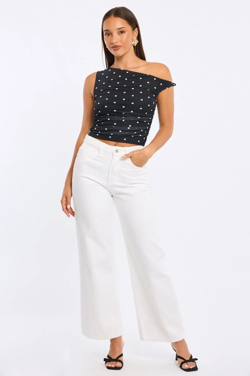 Black Polka Dot Polka Dot Mesh Top Twist Off Shoulder sold by Ally Fashion product image thumbnail 2
