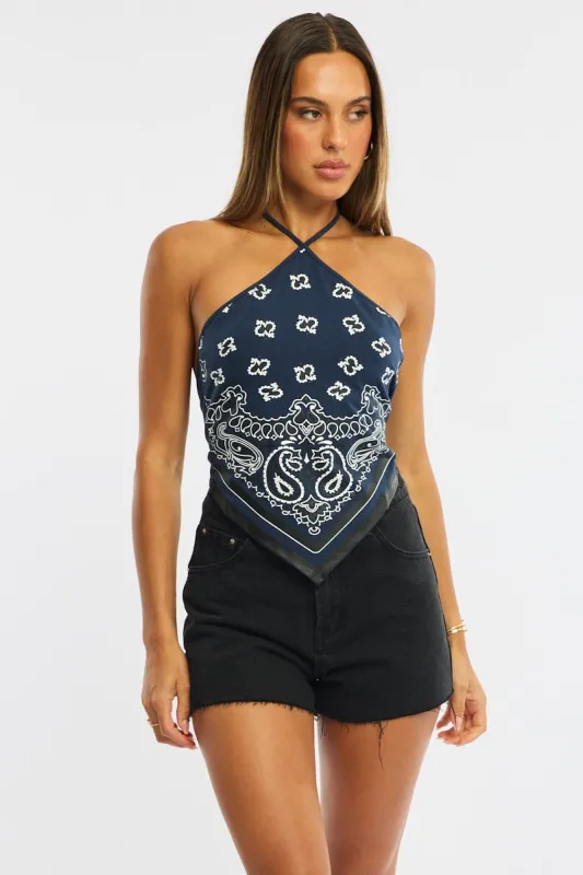 Blue Print Halter Top sold by Ally Fashion