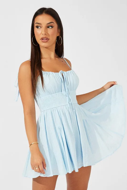 Blue Ruffle Playsuit Sleeveless sold by Ally Fashion