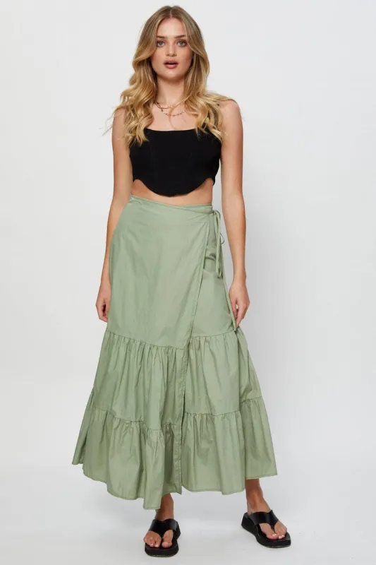 Green Wrap Skirt Maxi High Rise sold by Ally Fashion
