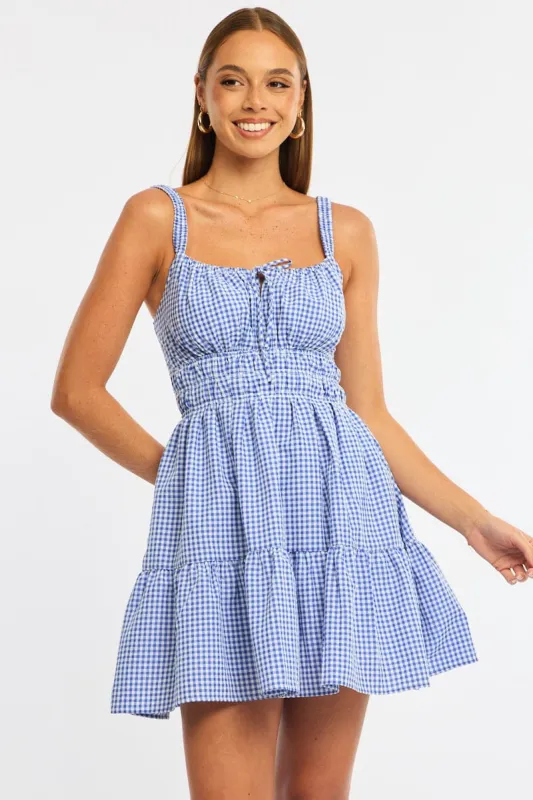 Blue Check Fit And Flare Dress Mini sold by Ally Fashion