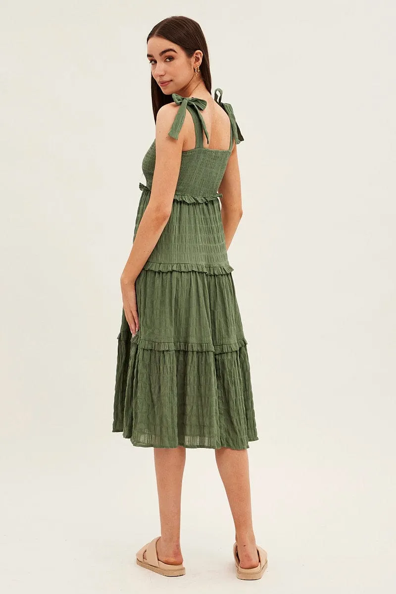 Green Midi Dress Sleeveless Shirred Texture Cotton sold by Ally Fashion product image thumbnail 5