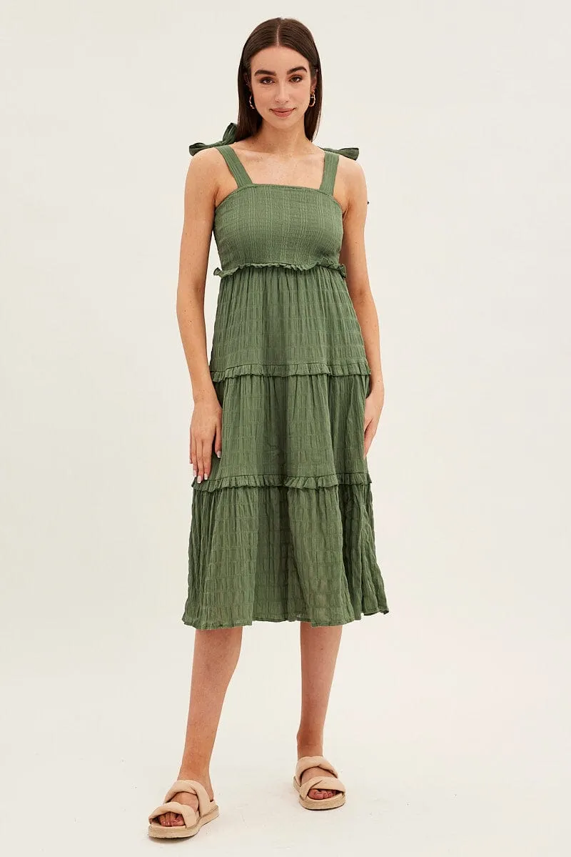 Green Midi Dress Sleeveless Shirred Texture Cotton sold by Ally Fashion product image thumbnail 2