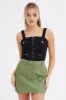 Green Mini Skirt High Rise Pocket Detail Faux Leather sold by Ally Fashion