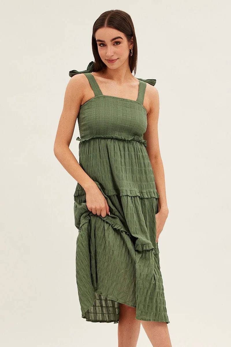 Green Midi Dress Sleeveless Shirred Texture Cotton sold by Ally Fashion product image thumbnail 3