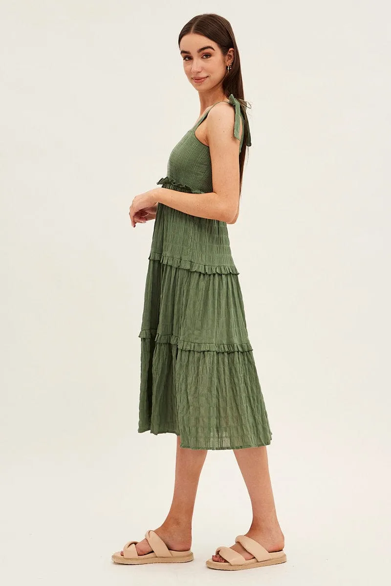 Green Midi Dress Sleeveless Shirred Texture Cotton sold by Ally Fashion product image thumbnail 4