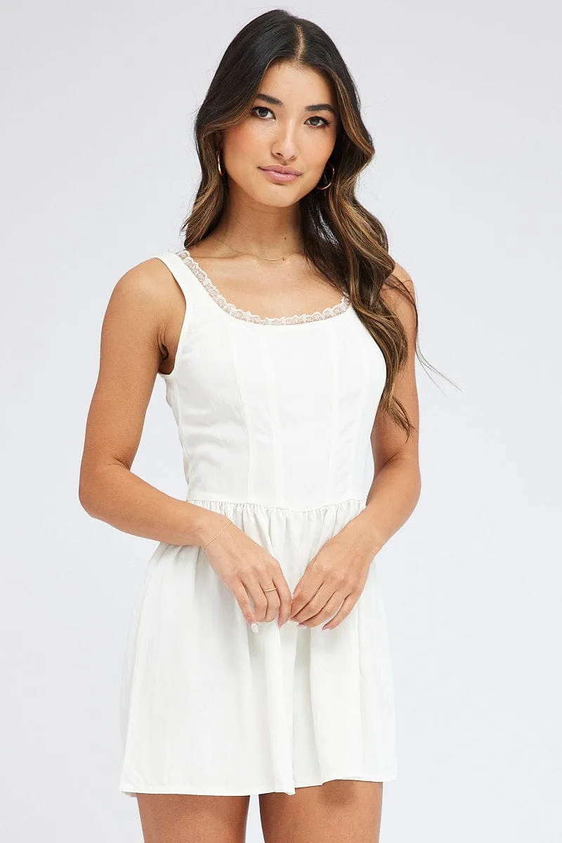 White Playsuit Sleeveless Scoop Neck Corset Detail Lace sold by Ally Fashion product image thumbnail 3