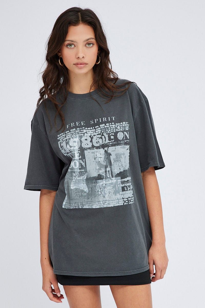 Black Graphic Tee Short Sleeve Round Neck sold by Ally Fashion product image thumbnail 3