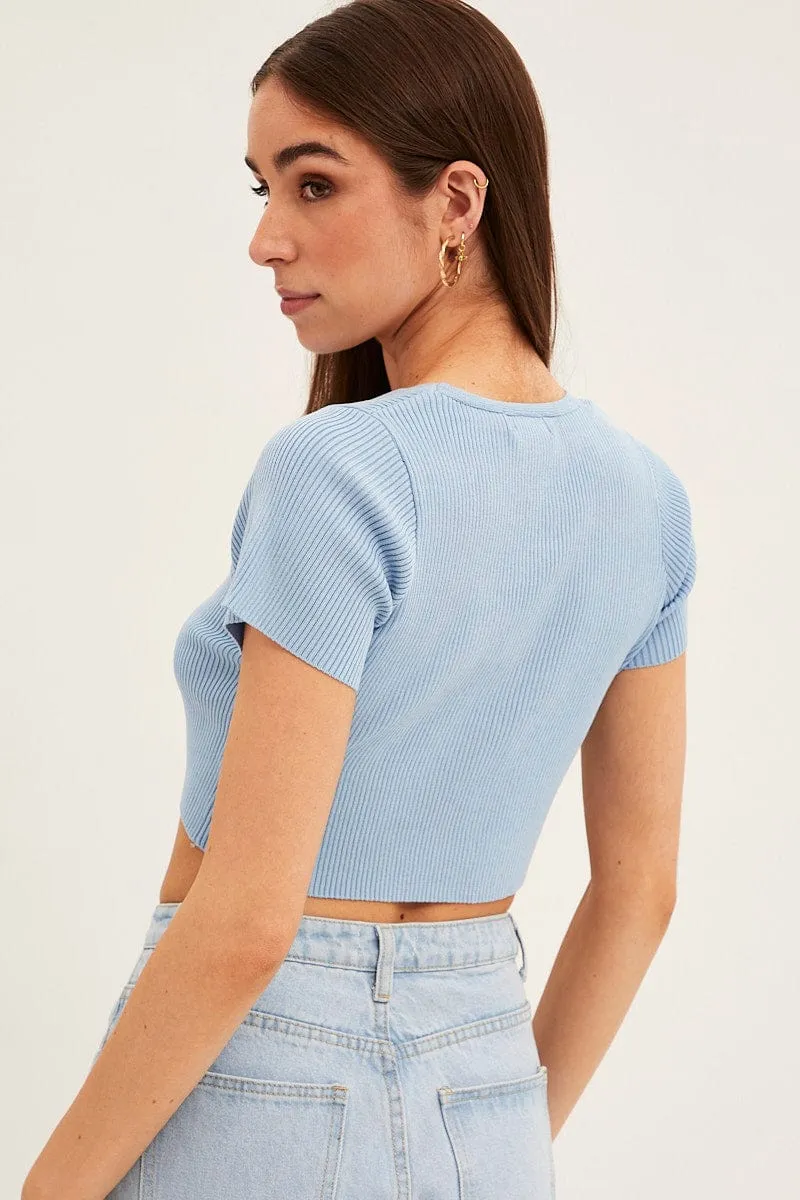 Blue Short Sleeve Rib Cardigan sold by Ally Fashion product image thumbnail 5