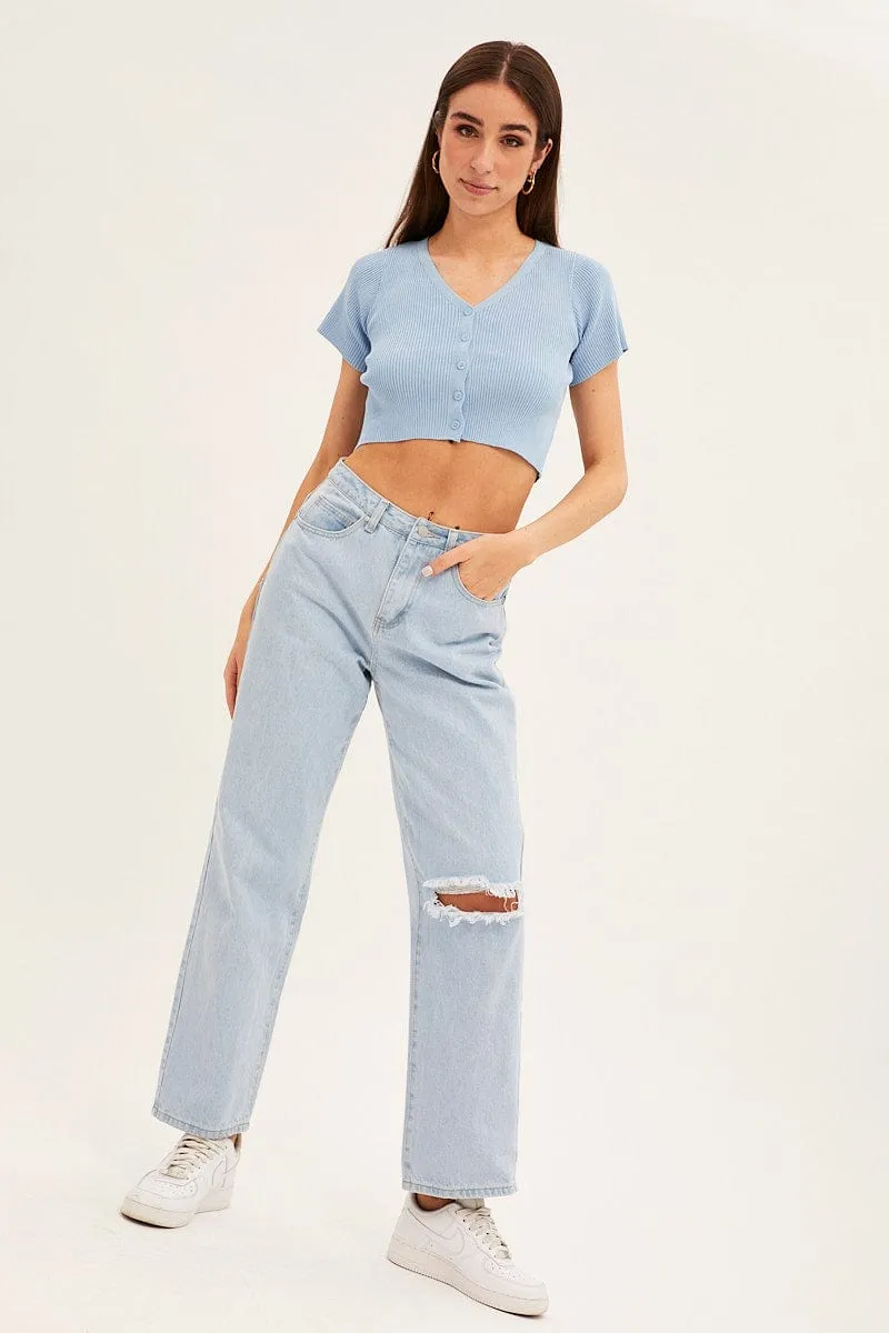 Blue Short Sleeve Rib Cardigan sold by Ally Fashion product image thumbnail 2