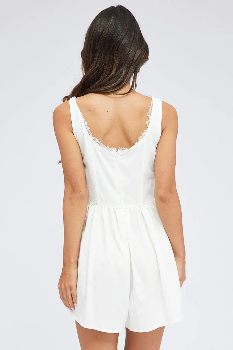 White Playsuit Sleeveless Scoop Neck Corset Detail Lace sold by Ally Fashion product image thumbnail 5