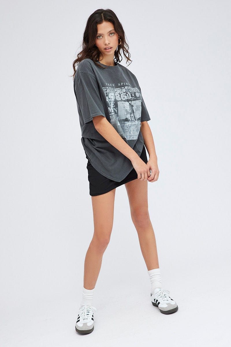 Black Graphic Tee Short Sleeve Round Neck sold by Ally Fashion product image thumbnail 2
