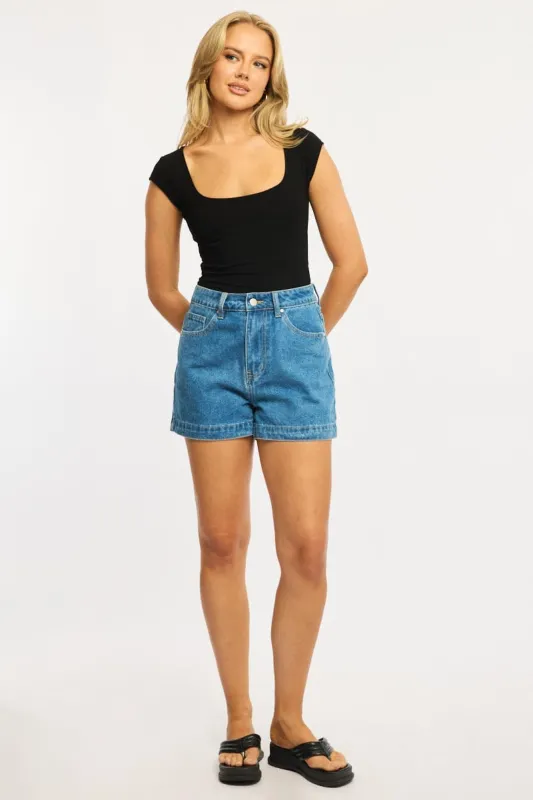 Denim Relaxed Shorts Mid Rise sold by Ally Fashion