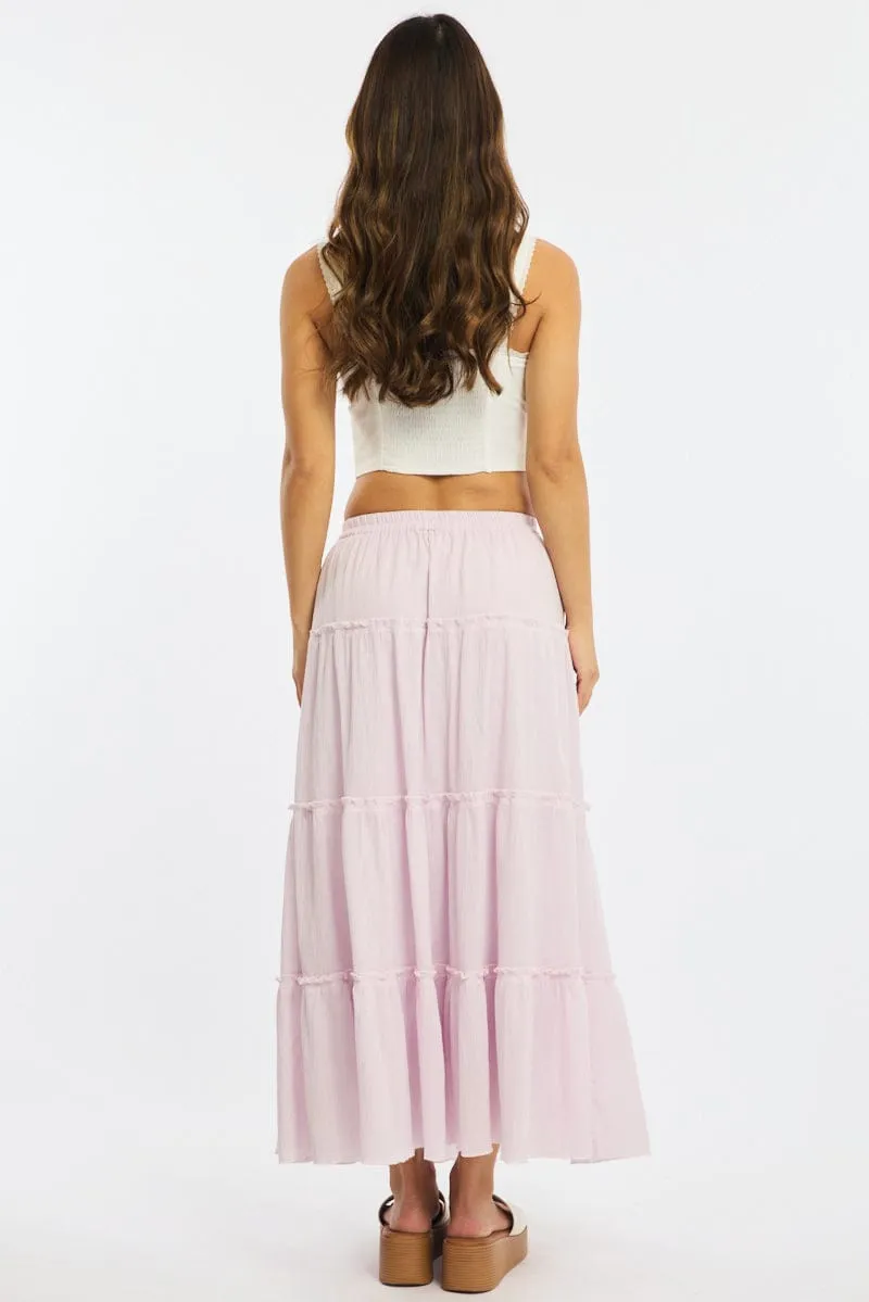 Pink Midi Skirt Tiered High Rise Lined Textured Cotton sold by Ally Fashion product image thumbnail 5
