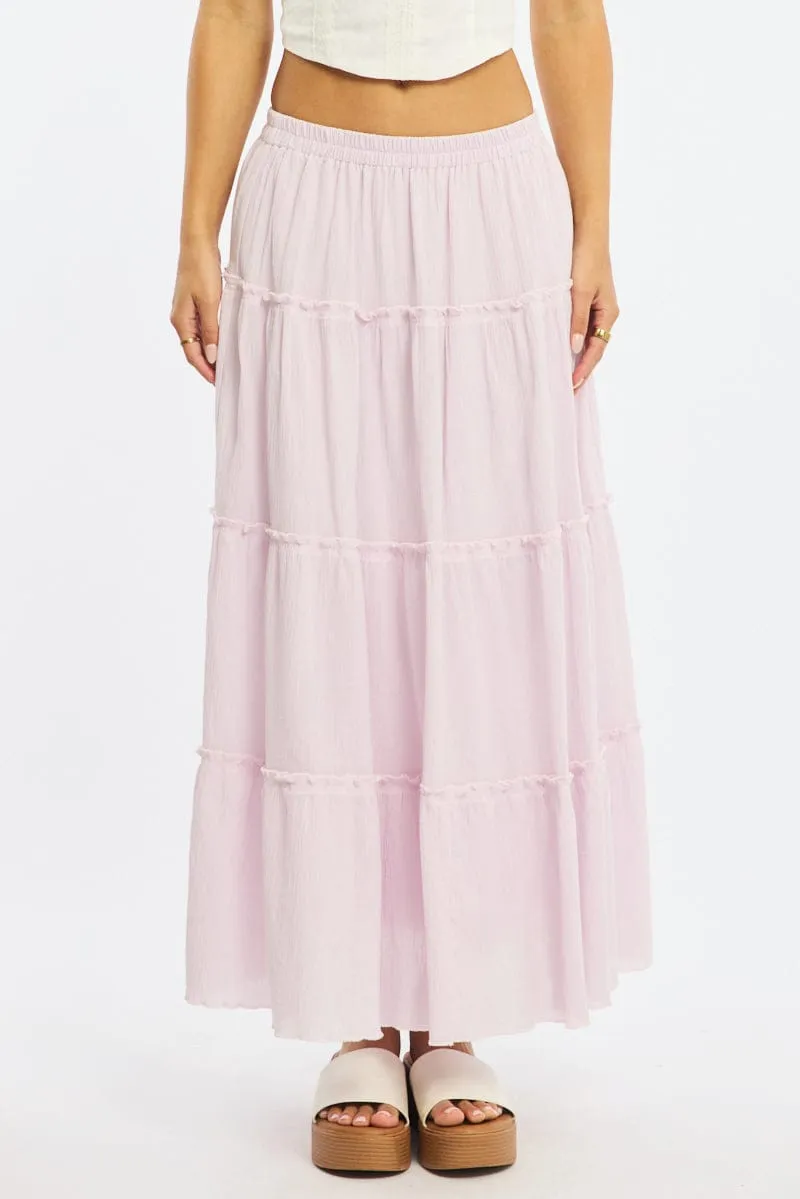 Pink Midi Skirt Tiered High Rise Lined Textured Cotton sold by Ally Fashion product image thumbnail 2