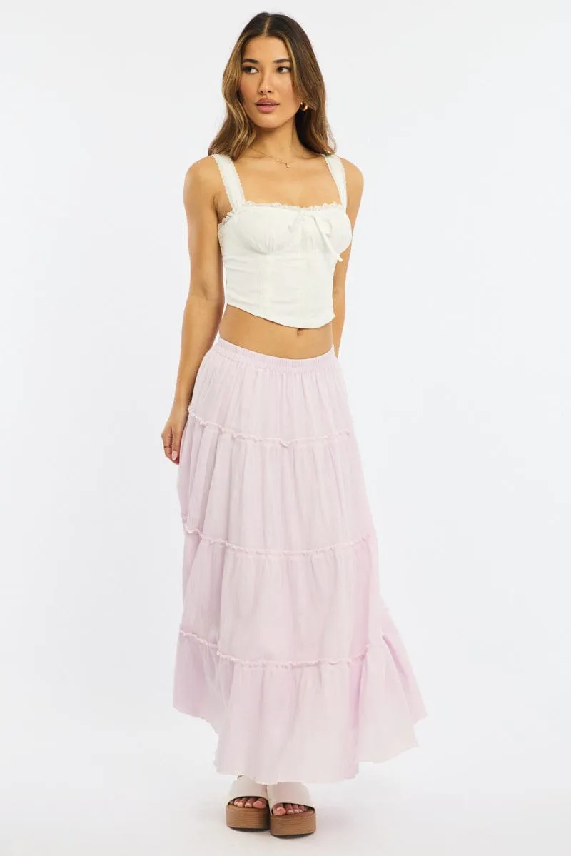 Pink Midi Skirt Tiered High Rise Lined Textured Cotton sold by Ally Fashion product image thumbnail 3