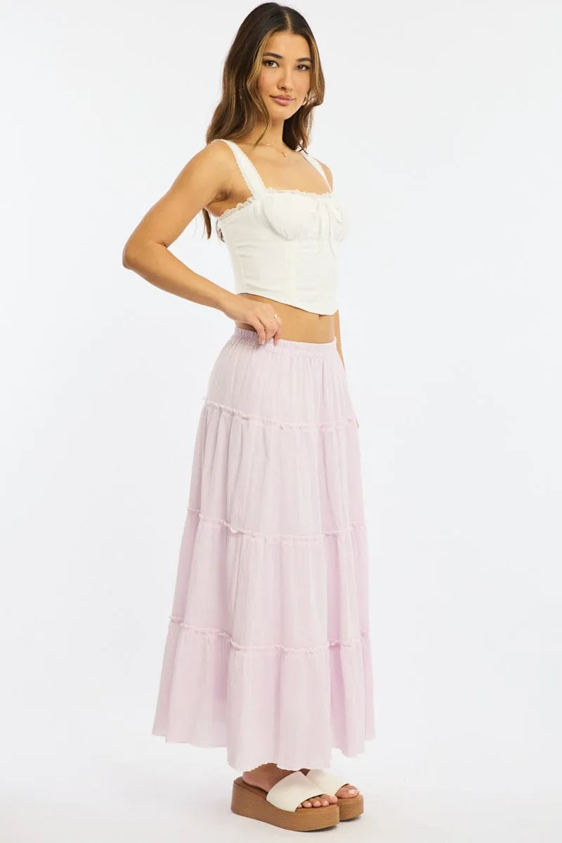 Pink Midi Skirt Tiered High Rise Lined Textured Cotton sold by Ally Fashion product image thumbnail 4