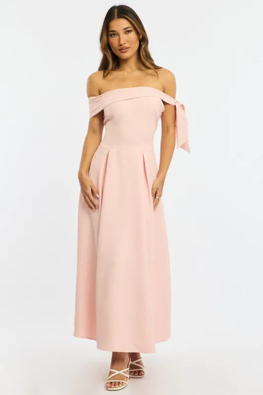 Pink Off Shoulder Midi Dress sold by Ally Fashion