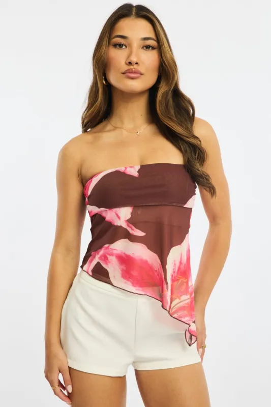 Brown Floral Bandeau Top Mesh sold by Ally Fashion