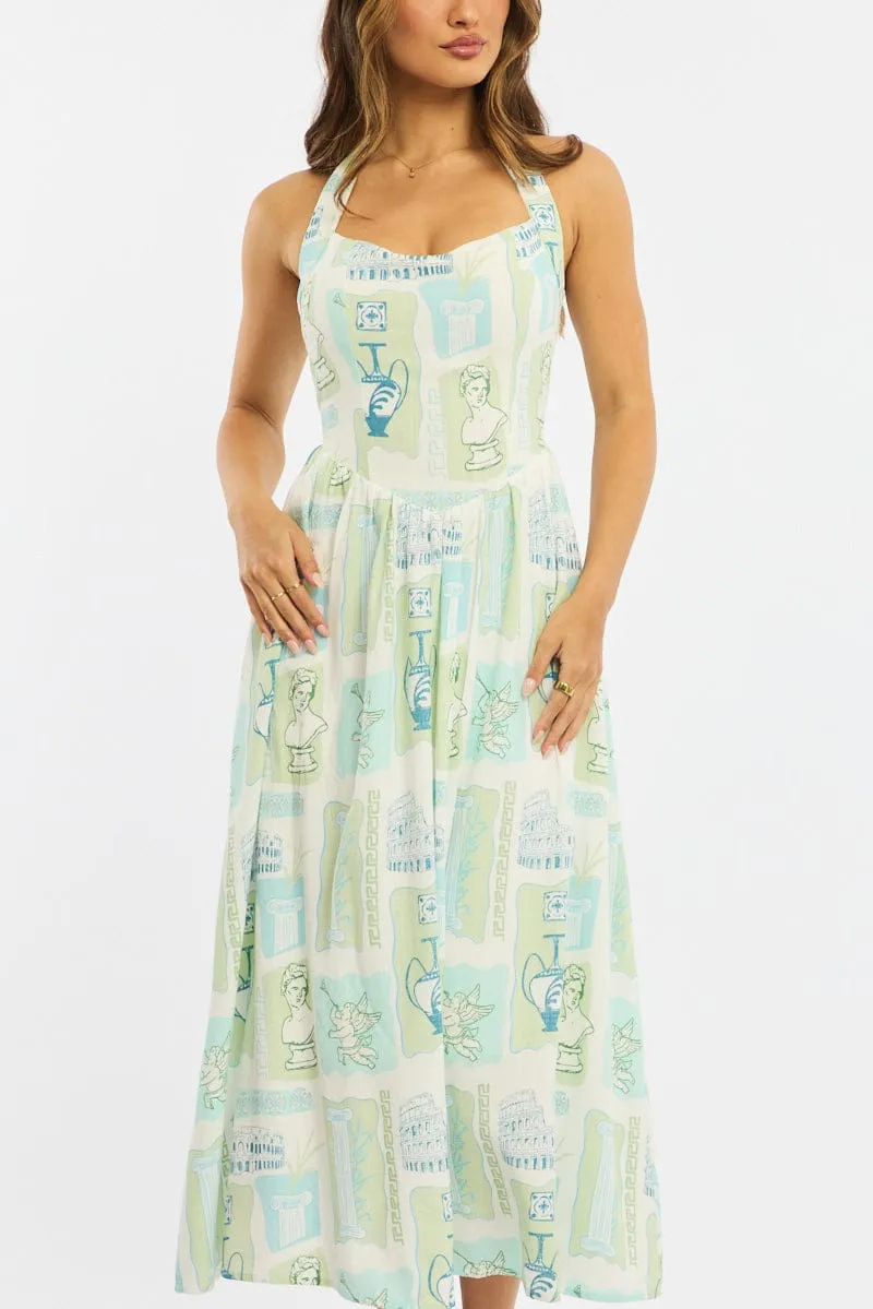 Green Abstract Maxi Dress Halter Neck sold by Ally Fashion product image thumbnail 5