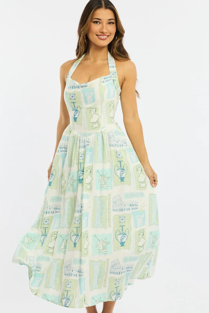 Green Abstract Maxi Dress Halter Neck sold by Ally Fashion product image thumbnail 2