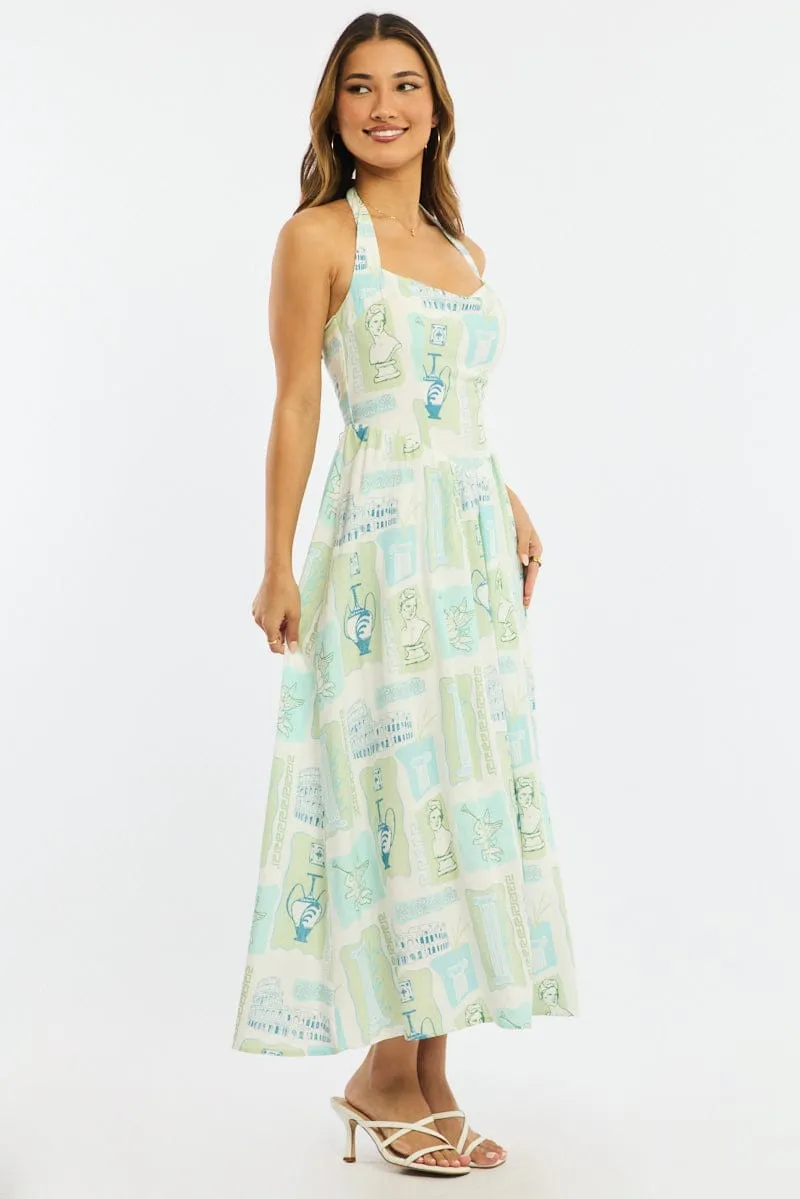 Green Abstract Maxi Dress Halter Neck sold by Ally Fashion product image thumbnail 3