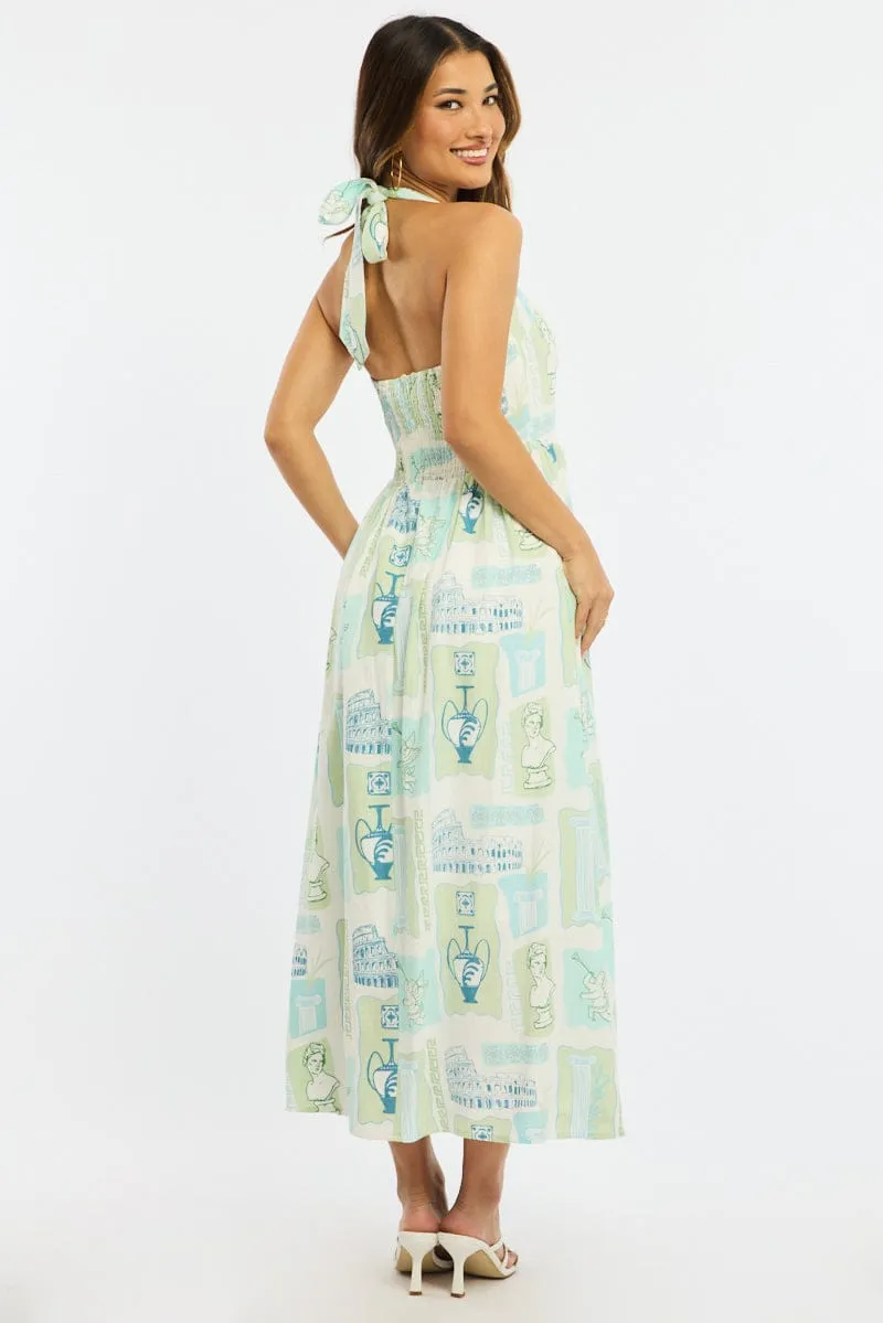 Green Abstract Maxi Dress Halter Neck sold by Ally Fashion product image thumbnail 4