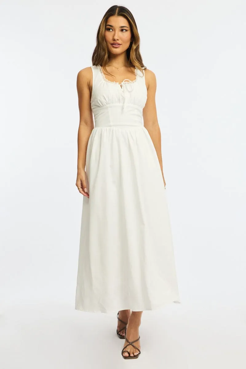 White Midi Dress Gathering Bust sold by Ally Fashion