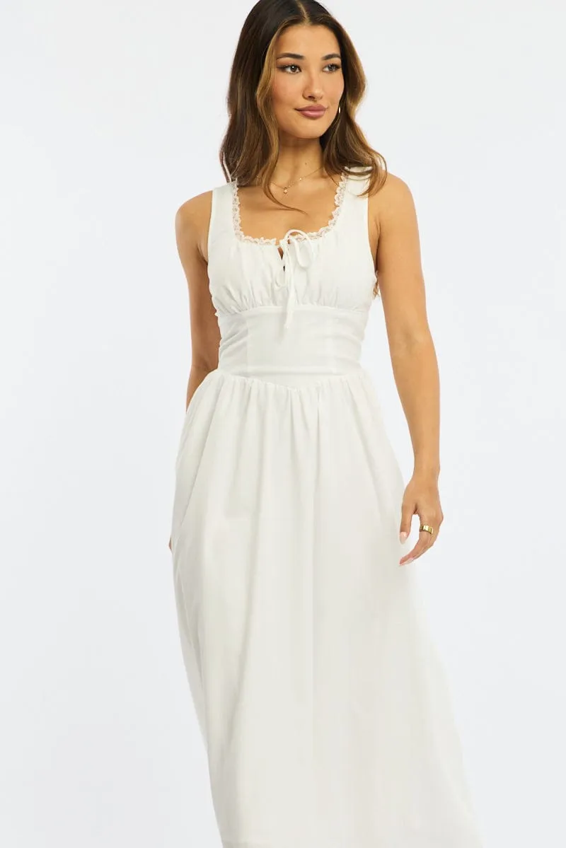 White Midi Dress Gathering Bust sold by Ally Fashion product image thumbnail 2