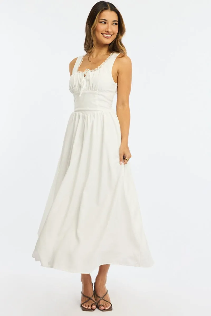 White Midi Dress Gathering Bust sold by Ally Fashion product image thumbnail 3