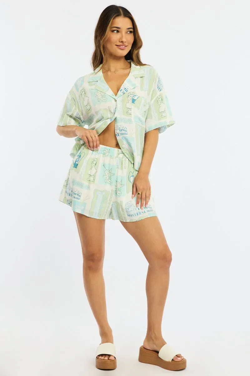 Green Abstract Shorts High Rise sold by Ally Fashion product image thumbnail 3