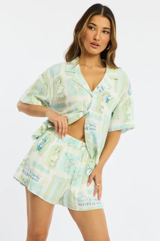 Green Abstract Shorts High Rise sold by Ally Fashion