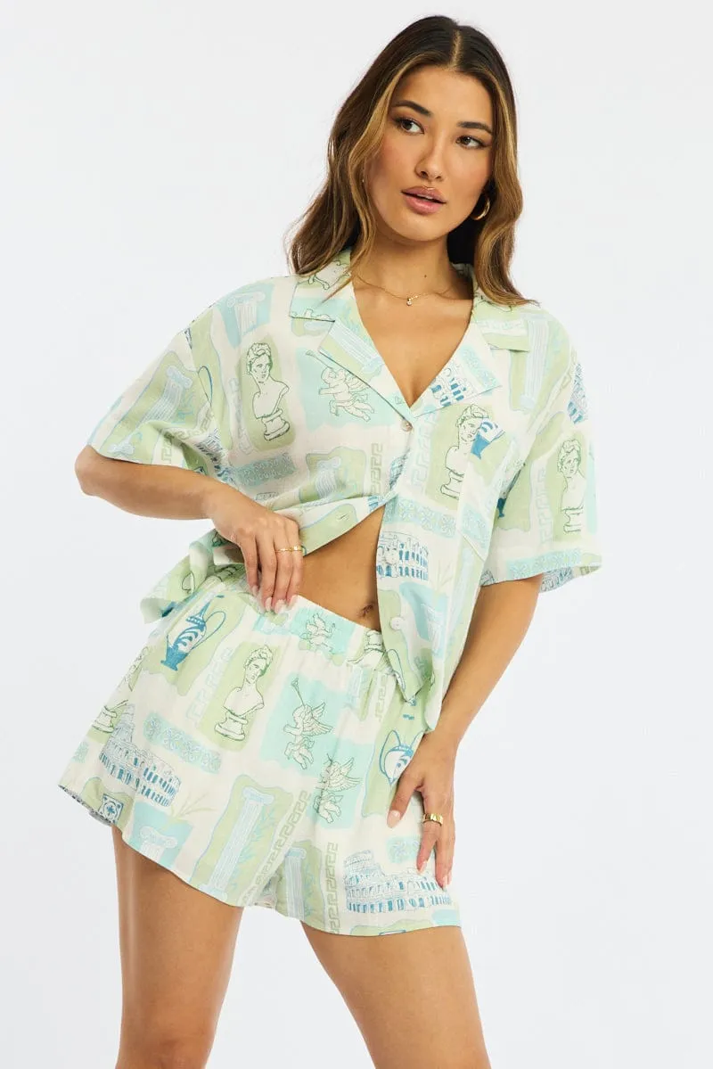 Green Abstract Shorts High Rise sold by Ally Fashion