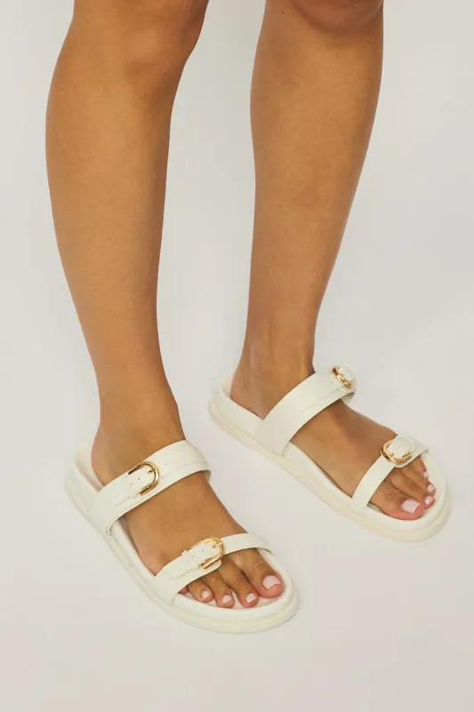 White Double Strap Buckle Sandals sold by Ally Fashion
