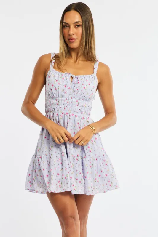 Purple Ditsy Fit And Flare Dress Mini sold by Ally Fashion