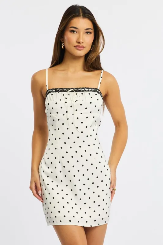 White Polka Dot Mini Dress Satin sold by Ally Fashion