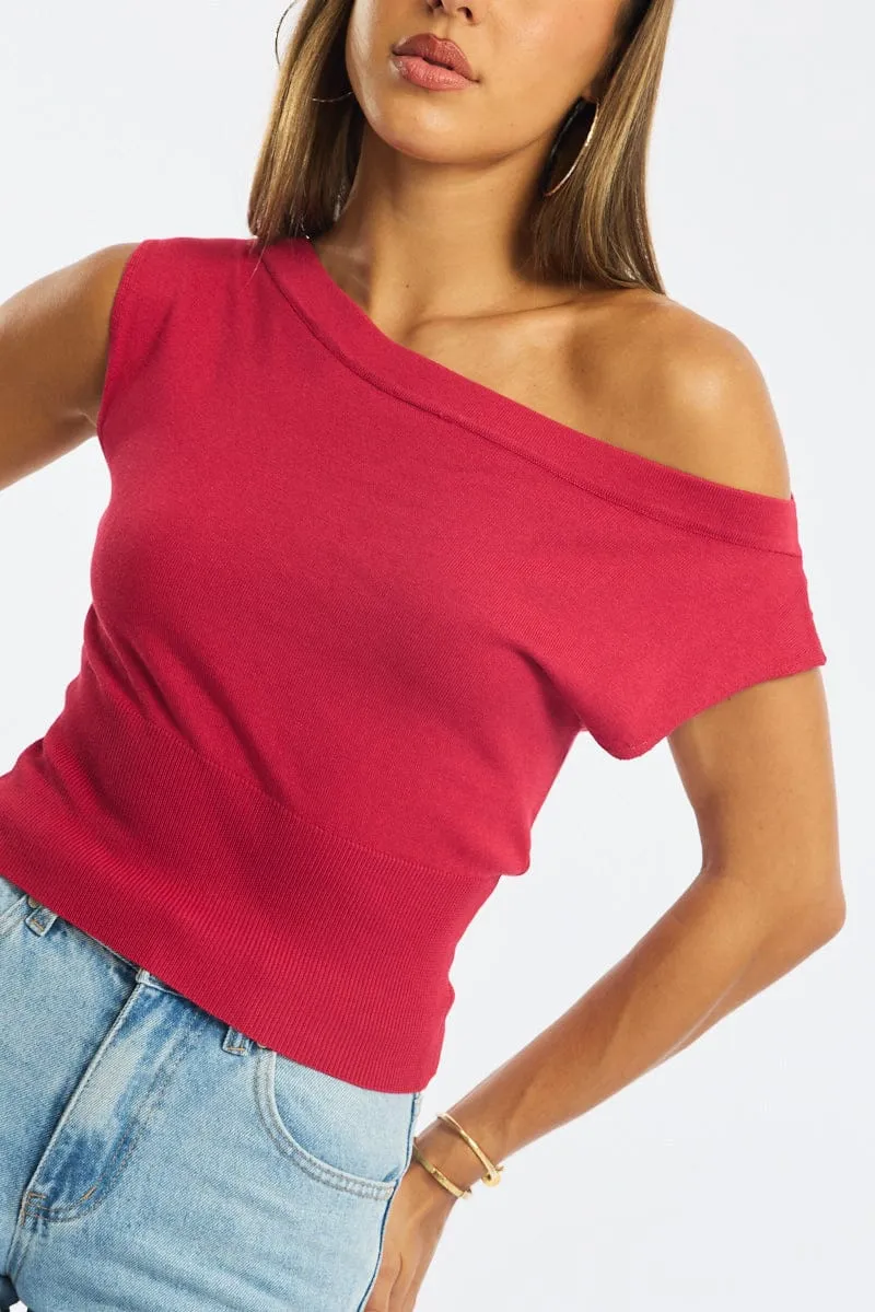 Red One Shoulder Knit Top sold by Ally Fashion product image thumbnail 5