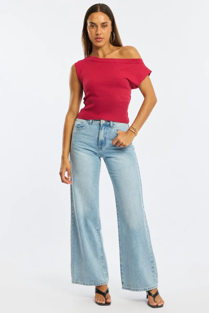 Red One Shoulder Knit Top sold by Ally Fashion product image thumbnail 2