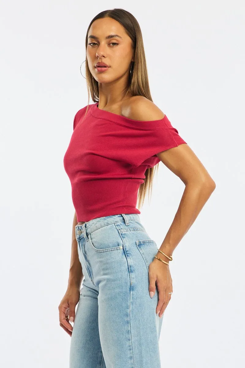 Red One Shoulder Knit Top sold by Ally Fashion product image thumbnail 3