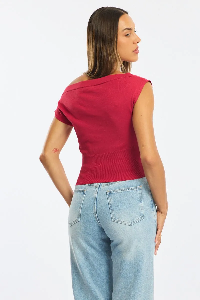 Red One Shoulder Knit Top sold by Ally Fashion product image thumbnail 4