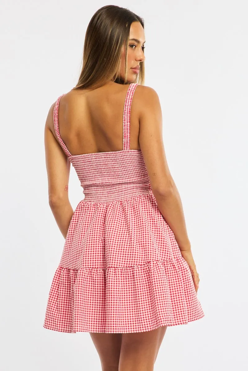 Red Check Fit And Flare Dress Mini sold by Ally Fashion product image thumbnail 4