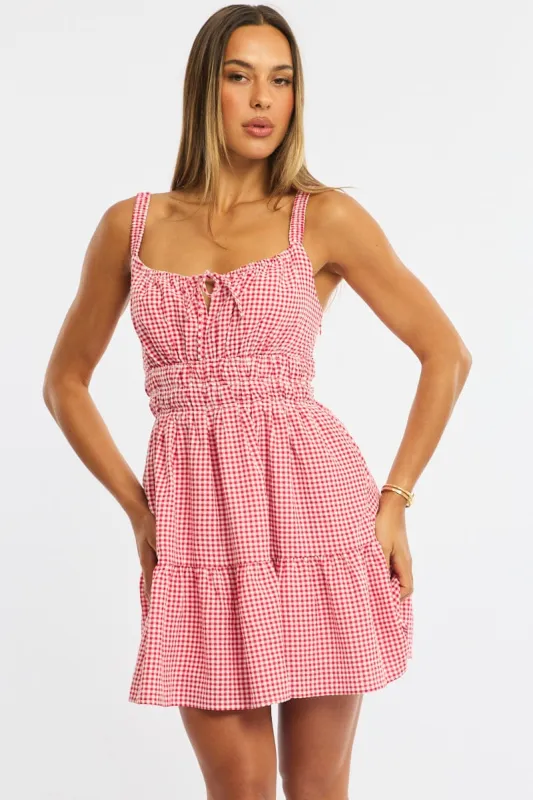 Red Check Fit And Flare Dress Mini sold by Ally Fashion